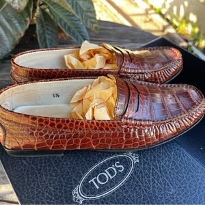 Tod's Rich Brown Crocodile Leather Loafers